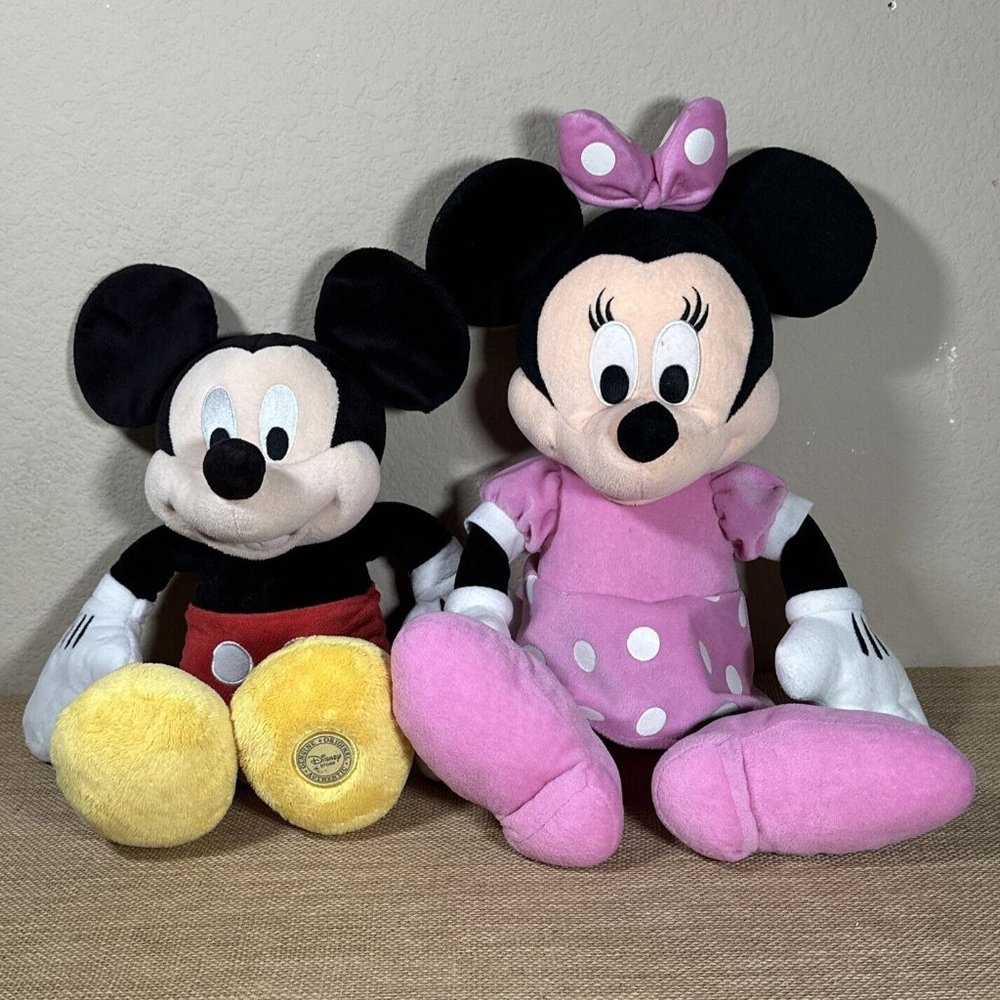 Disney Store Authentic Mickey & Minnie Mouse Plush Stuffed Toy Pair SET OF 2‎